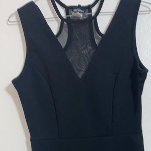 Black midi dress, mesh on cleavage wrapped bottom